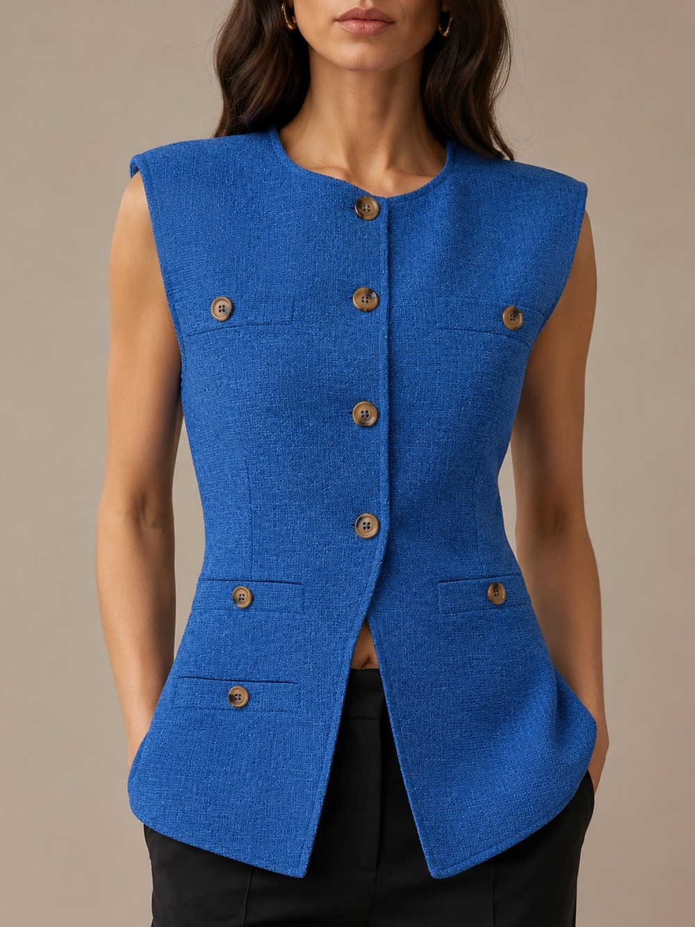 Fate Cobalt Blue Asymmetrical Button Longline Vest Small NWT
